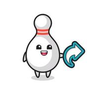 cute bowling pin hold social media share symbol vector
