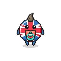 baby united kingdom flag badge cartoon character with pacifier vector