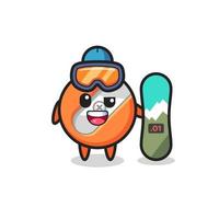 Ilustración de personaje de sacapuntas con tabla de snowboard vector