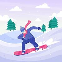 Snowboarder esquiando por la colina de nieve en invierno vector