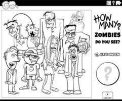 Contando dibujos animados juego de zombies página de libro para colorear vector