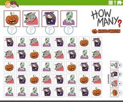 how many cartoon Halloween characters counting game vector