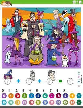count and add game with comic Halloween characters vector