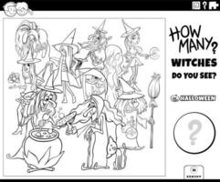 counting cartoon witches game coloring book page vector