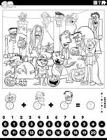 contar y agregar juego con personajes de halloween página de libro de color vector