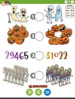 greater less or equal cartoon task with Halloween characters vector