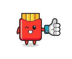 cute french fries with social media thumbs up symbol vector