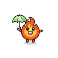 cute fire illustration holding an umbrella vector
