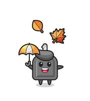 caricatura de la linda llave del auto sosteniendo un paraguas en otoño