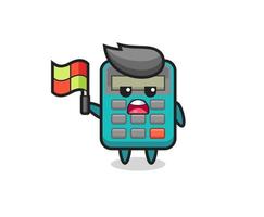 calculator character as line judge putting the flag up vector