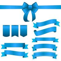 Blue Ribbon and Bow Set. Vector illustration