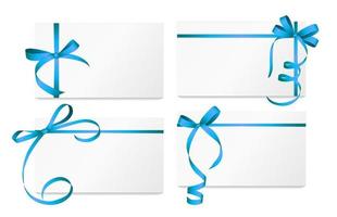 Gift Card with Blue Ribbon and Bow Set. Vector illustration