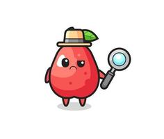 the mascot of cute water apple as a detective vector