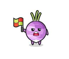 turnip character as line judge putting the flag up vector