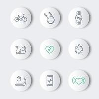 cardio, entrenamiento cardíaco, fitness, línea de salud redonda iconos modernos vector