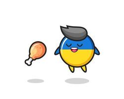 cute ukraine flag badge floating and tempted because of fried chicken vector