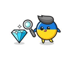 ukraine flag badge mascot is checking the authenticity of a diamond vector