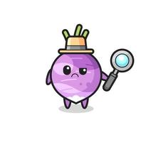 the mascot of cute turnip as a detective vector