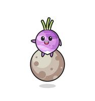 illustration of turnip cartoon sitting on the moon vector