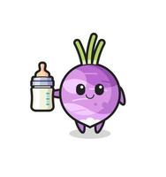 baby turnip cartoon character with milk bottle vector
