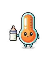 baby thermometer cartoon character with milk bottle vector