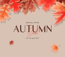 Shiny Autumn Leaves Sale Banner. Business Discount Card. vector