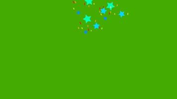 estrellas de la suerte coloridas volando y rodando sobre fondo de pantalla verde