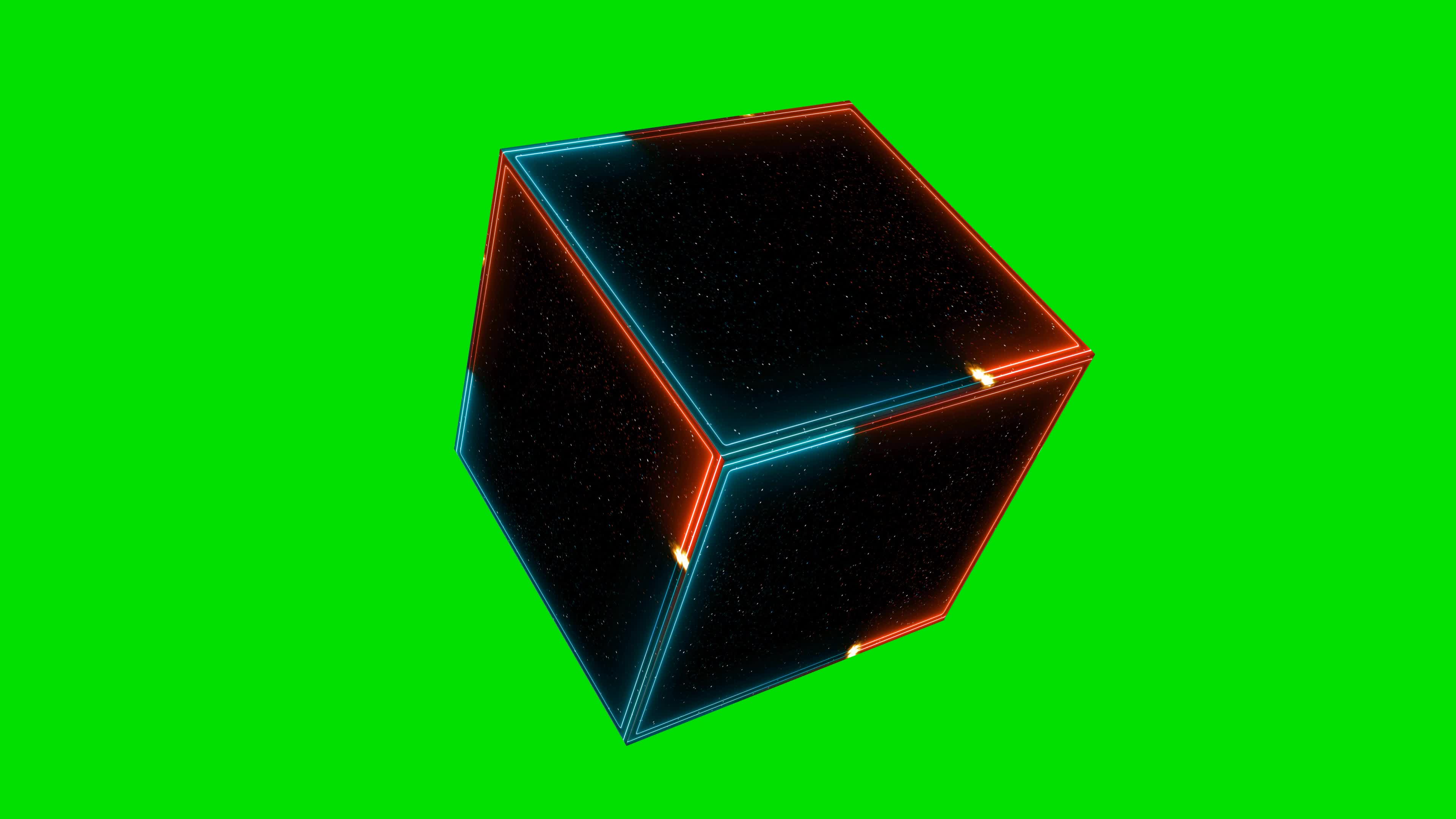 Cube laser border red blue energy particles ball moving around border