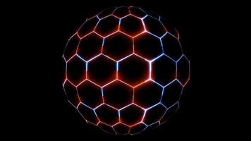 hexagone et boule de sphère laser bleu rouge sur l'écran noir video