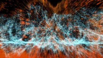 Oscilación de forma de onda de millones de partículas cian y naranja abstractas