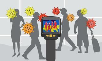 Illustration of Infrared Thermal Camera scanner detecting in a crowd. vector