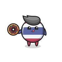 Ilustración de un personaje de insignia de la bandera de Tailandia comiendo una rosquilla vector