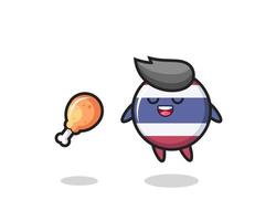 cute thailand flag badge floating and tempted because of fried chicken vector