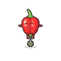 The cute red bell pepper character is riding a circus bike vector