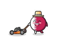 illustration of the qatar flag badge character using lawn mower vector