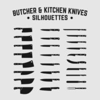 Conjunto de cocina, carnicero, chef, pan, cuchillos, cuchillo, cuchilla, silueta vector