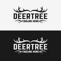 Plantilla de diseño de logotipo de emblema de insignia de raíz de árbol y asta de ciervo vintage vector