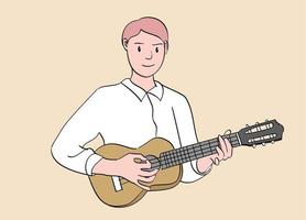 Man playing guitar with a smile on his face vector