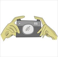 Hand Holding Vintage Camera. and Drawn Style vector