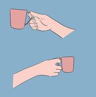 Hand holding cup of hot drink. vector