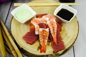 Shrimp sushi with sauce photo