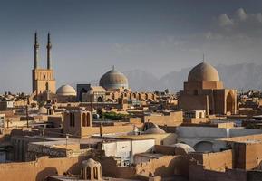 rootops and landscape view of yazd city old town iran photo