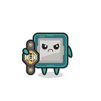 processor mascot character as a MMA fighter with the champion belt vector