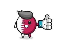 cute qatar flag badge with social media thumbs up symbol vector