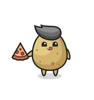 cute potato cartoon eating pizza vector