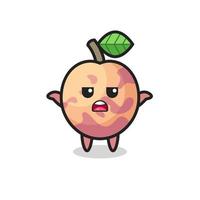 personaje de mascota de fruta pluot diciendo que no sé vector