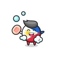 philippines flag badge character is bathing while holding soap vector