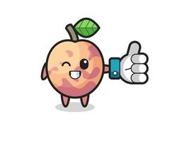 cute pluot fruit with social media thumbs up symbol vector