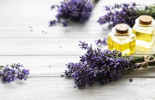 Fresh lavender flowers  and essential oils photo