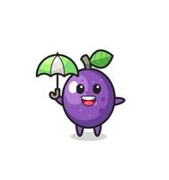 cute passion fruit illustration holding an umbrella vector